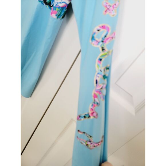 Lilly‎ Pulitzer L Finn Top Long Sleeve Seasalt Blue Fruity Flamingo Size Lg NEW - Picture 3 of 6